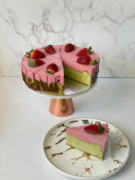 Raspberry & Matcha Basque Burnt Cheesecake